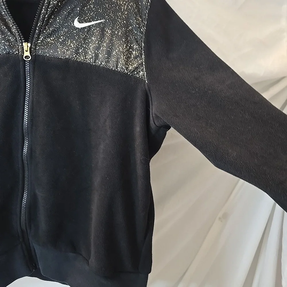 NIKE Women's Sportswear‎ Stardust Fleece Full-zip Jacket Black Gold Atleisure L